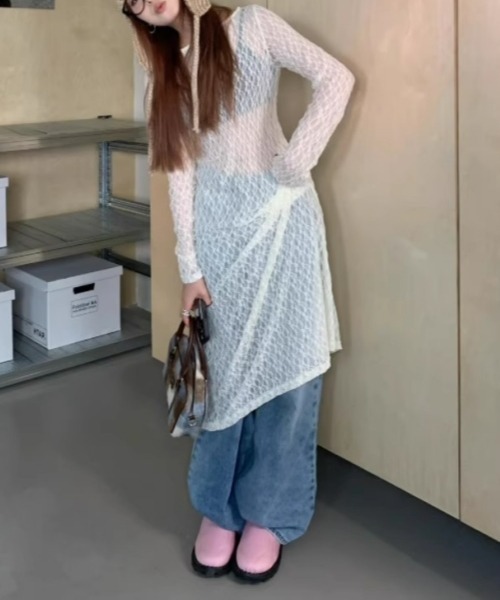 gossip!ロサンゼルス(ゴシップロサンゼルス)の「Y2K風 プルオーバー 長袖ワンピース カジュアルヴィンテージ 重ねアイテム 日常&シンプル(ワンピース・レディース・オフホワイト・FREE)」の4枚目の写真