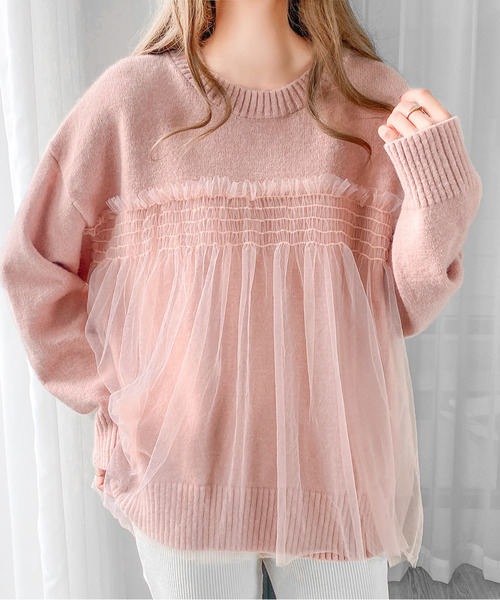 by LEGNA（バイレグナ）の「ビスチェをレイヤードしたようなデザイン。チュールドッキングプルオーバー（ニット/セーター・レディース・ブラック/アイボリー/グレー/ブルー/ピンク/ベージュ・FREE）」の6枚目の写真