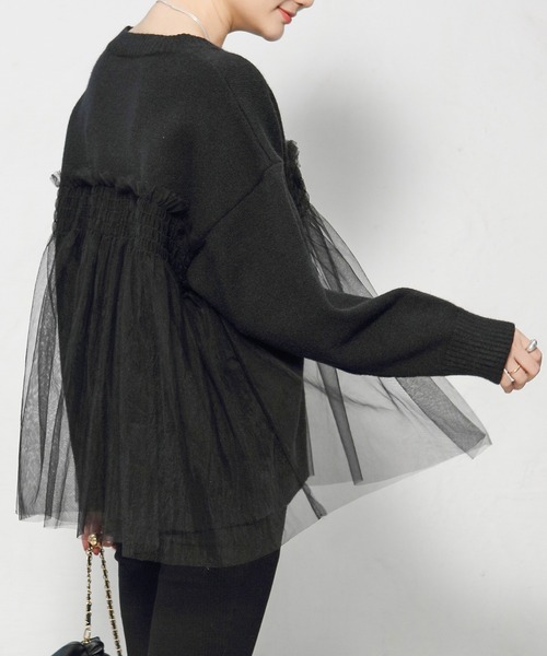 by LEGNA（バイレグナ）の「ビスチェをレイヤードしたようなデザイン。チュールドッキングプルオーバー（ニット/セーター・レディース・ブラック/アイボリー/グレー/ブルー/ピンク/ベージュ・FREE）」の8枚目の写真