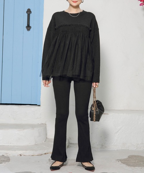 by LEGNA（バイレグナ）の「ビスチェをレイヤードしたようなデザイン。チュールドッキングプルオーバー（ニット/セーター・レディース・ブラック/アイボリー/グレー/ブルー/ピンク/ベージュ・FREE）」の9枚目の写真