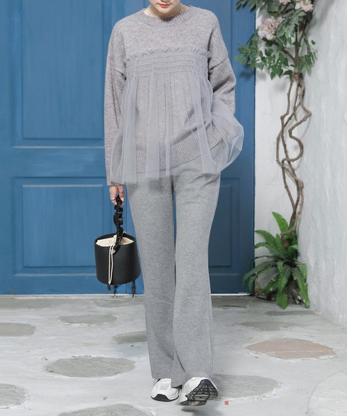 by LEGNA（バイレグナ）の「ビスチェをレイヤードしたようなデザイン。チュールドッキングプルオーバー（ニット/セーター・レディース・ブラック/アイボリー/グレー/ブルー/ピンク/ベージュ・FREE）」の14枚目の写真