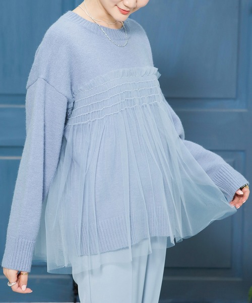 by LEGNA（バイレグナ）の「ビスチェをレイヤードしたようなデザイン。チュールドッキングプルオーバー（ニット/セーター・レディース・ブラック/アイボリー/グレー/ブルー/ピンク/ベージュ・FREE）」の16枚目の写真