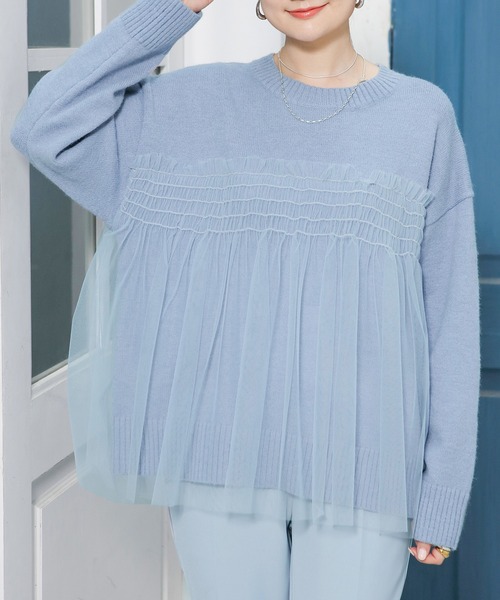 by LEGNA（バイレグナ）の「ビスチェをレイヤードしたようなデザイン。チュールドッキングプルオーバー（ニット/セーター・レディース・ブラック/アイボリー/グレー/ブルー/ピンク/ベージュ・FREE）」の17枚目の写真