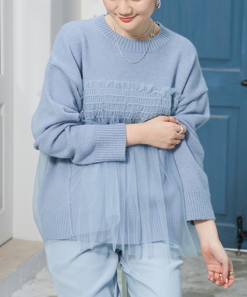 by LEGNA（バイレグナ）の「ビスチェをレイヤードしたようなデザイン。チュールドッキングプルオーバー（ニット/セーター・レディース・ブラック/アイボリー/グレー/ブルー/ピンク/ベージュ・FREE）」の18枚目の写真