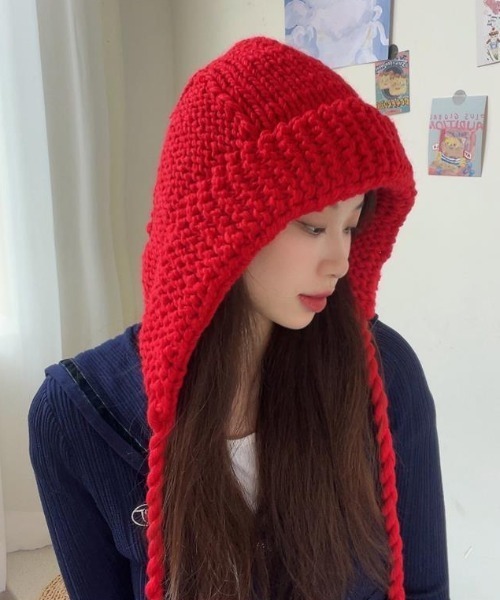 Vipoa（ヴィポア）の「ルーズニットバラクラバ（ニットキャップ/ビーニー・レディース・アイボリー/ブラック/レッド・FREE）」の21枚目の写真