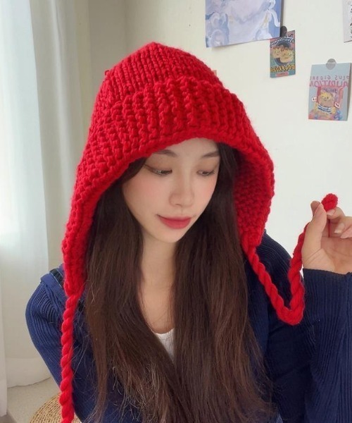 Vipoa（ヴィポア）の「ルーズニットバラクラバ（ニットキャップ/ビーニー・レディース・アイボリー/ブラック/レッド・FREE）」の22枚目の写真