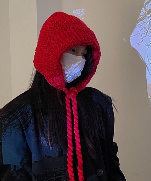 Vipoa（ヴィポア）の「ルーズニットバラクラバ（ニットキャップ/ビーニー・レディース・アイボリー/ブラック/レッド・FREE）」の14枚目の写真
