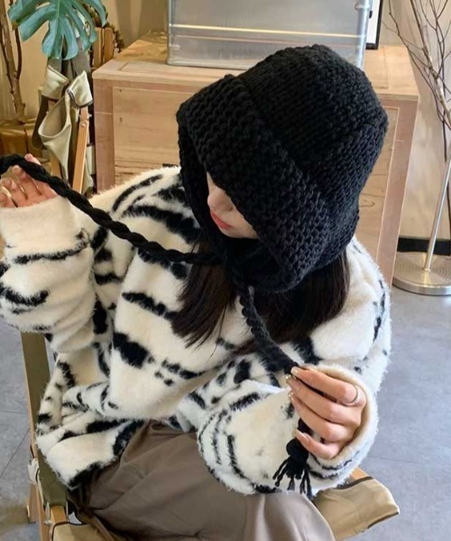 Vipoa（ヴィポア）の「ルーズニットバラクラバ（ニットキャップ/ビーニー・レディース・アイボリー/ブラック/レッド・FREE）」の16枚目の写真
