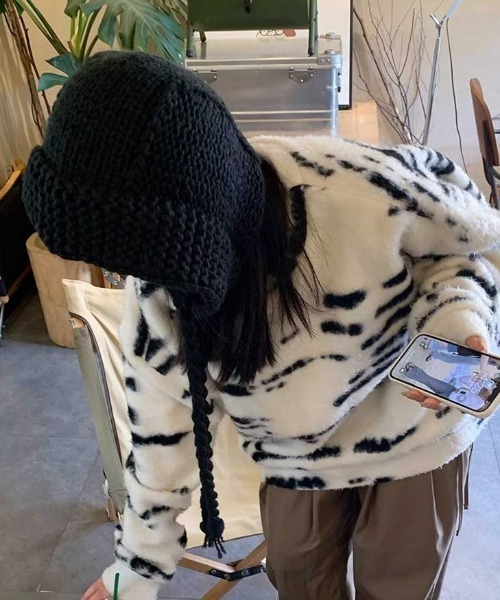 Vipoa（ヴィポア）の「ルーズニットバラクラバ（ニットキャップ/ビーニー・レディース・アイボリー/ブラック/レッド・FREE）」の18枚目の写真