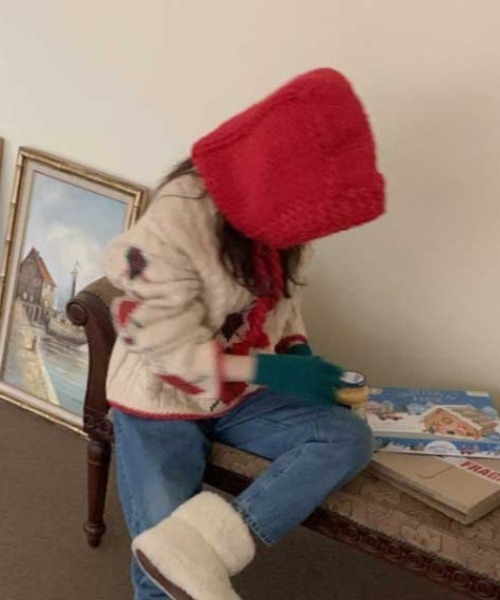 Vipoa（ヴィポア）の「ルーズニットバラクラバ（ニットキャップ/ビーニー・レディース・アイボリー/ブラック/レッド・FREE）」の7枚目の写真