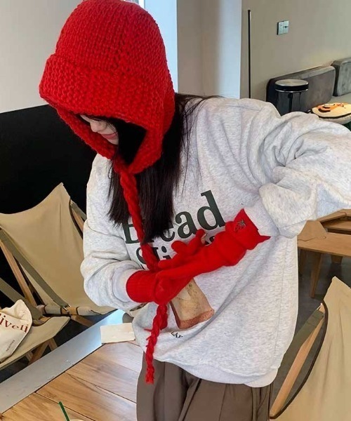 Vipoa（ヴィポア）の「ルーズニットバラクラバ（ニットキャップ/ビーニー・レディース・アイボリー/ブラック/レッド・FREE）」の9枚目の写真