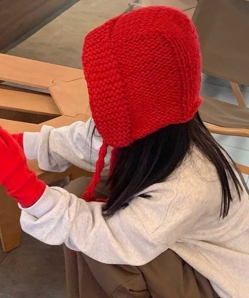 Vipoa（ヴィポア）の「ルーズニットバラクラバ（ニットキャップ/ビーニー・レディース・アイボリー/ブラック/レッド・FREE）」の10枚目の写真