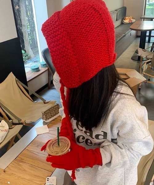 Vipoa（ヴィポア）の「ルーズニットバラクラバ（ニットキャップ/ビーニー・レディース・アイボリー/ブラック/レッド・FREE）」の11枚目の写真