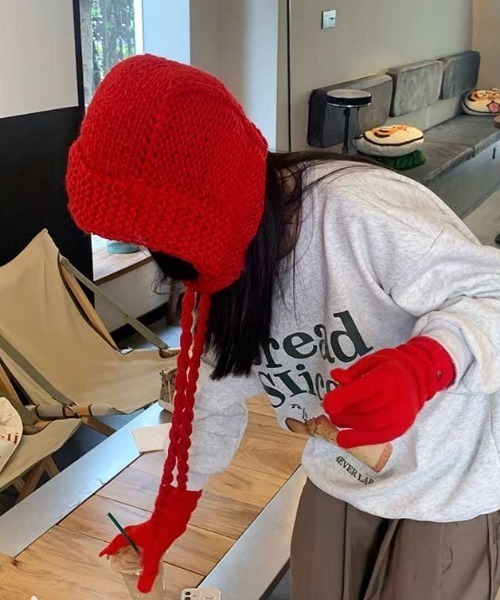 Vipoa（ヴィポア）の「ルーズニットバラクラバ（ニットキャップ/ビーニー・レディース・アイボリー/ブラック/レッド・FREE）」の12枚目の写真