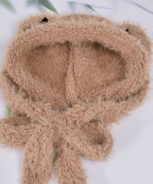 SPIGA（スピーガ）の「シャギーリボンモチーフ猫耳ひも付帽子（ニットキャップ/ビーニー・レディース・ピンク/ベージュ/アイボリー/ブラック・FREE）」の6枚目の写真