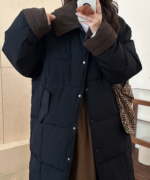 バーバリー コーデュロイ ファー コート キルティング ベルト ブラウン Y2K セール】コーデュロイカラーキルティングロングコート（ダウン