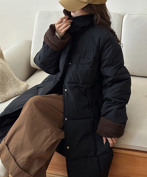 セール】コーデュロイカラーキルティングロングコート（ダウン