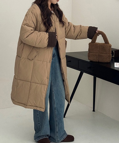 セール】コーデュロイカラーキルティングロングコート（ダウン