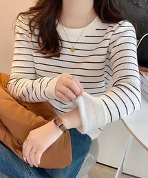 裏起毛ボーダーニット