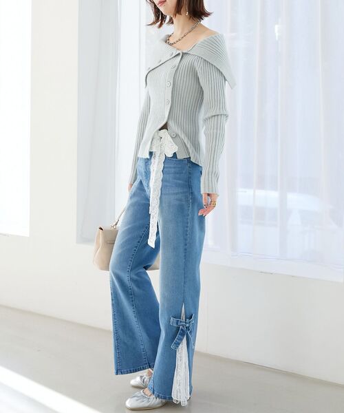 MAJESTIC LEGON（マジェスティックレゴン）の「ビッグカラーボタンオフショルニット（ニット/セーター・レディース・グレー/アイボリー/ピンク・MEDIUM）」の7枚目の写真