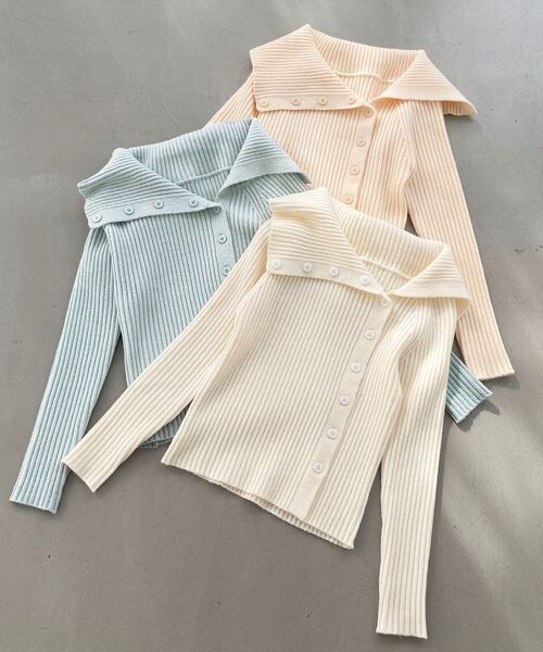 MAJESTIC LEGON（マジェスティックレゴン）の「ビッグカラーボタンオフショルニット（ニット/セーター・レディース・グレー/アイボリー/ピンク・MEDIUM）」の13枚目の写真