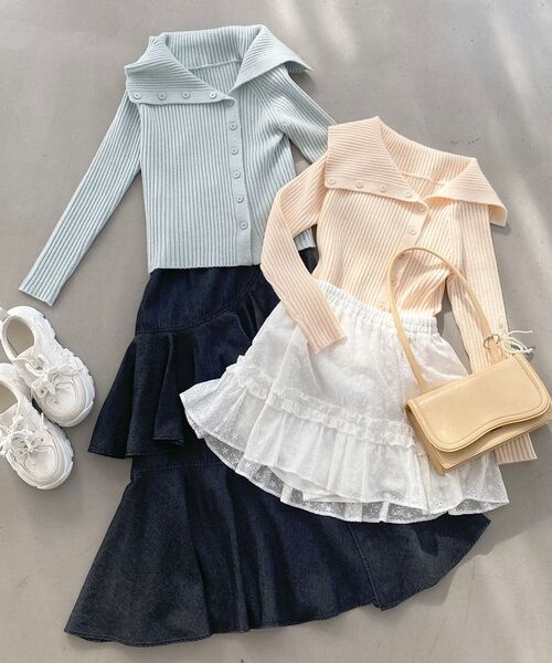 MAJESTIC LEGON（マジェスティックレゴン）の「ビッグカラーボタンオフショルニット（ニット/セーター・レディース・グレー/アイボリー/ピンク・MEDIUM）」の14枚目の写真