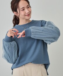 DRESKIP | 【S-LL】お袖ドットチュール切り替えトップス(Tシャツ/カットソー)