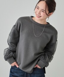 DRESKIP | 【S-LL】お袖ドットチュール切り替えトップス(Tシャツ/カットソー)