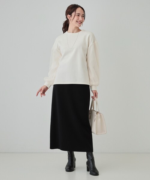 DRESKIP（ドレスキップ）の「【S-LL】お袖ドットチュール切り替えトップス（Tシャツ/カットソー・レディース・ブルー系その他/アイボリー/チャコールグレー・03/02/01/04）」の6枚目の写真