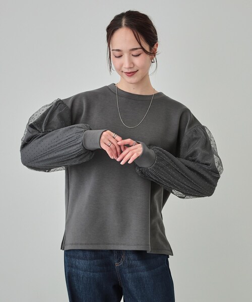 DRESKIP（ドレスキップ）の「【S-LL】お袖ドットチュール切り替えトップス（Tシャツ/カットソー・レディース・ブルー系その他/アイボリー/チャコールグレー・03/02/01/04）」の8枚目の写真