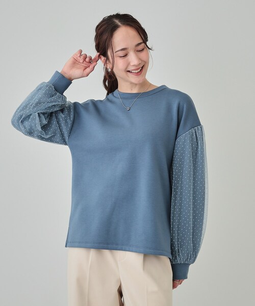 DRESKIP（ドレスキップ）の「【S-LL】お袖ドットチュール切り替えトップス（Tシャツ/カットソー・レディース・ブルー系その他/アイボリー/チャコールグレー・03/02/01/04）」の12枚目の写真