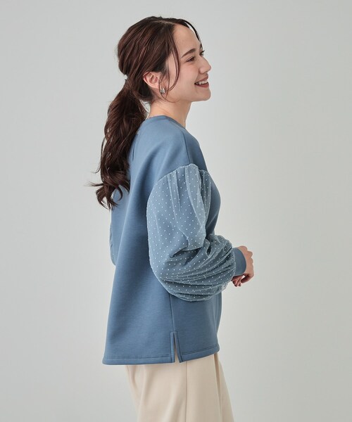 DRESKIP（ドレスキップ）の「【S-LL】お袖ドットチュール切り替えトップス（Tシャツ/カットソー・レディース・ブルー系その他/アイボリー/チャコールグレー・03/02/01/04）」の13枚目の写真