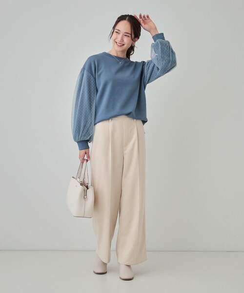 DRESKIP（ドレスキップ）の「【S-LL】お袖ドットチュール切り替えトップス（Tシャツ/カットソー・レディース・ブルー系その他/アイボリー/チャコールグレー・03/02/01/04）」の14枚目の写真