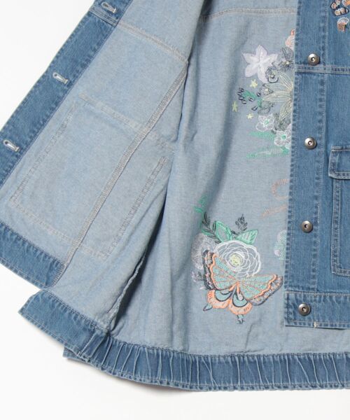 iS ScoLar 563233：デニム×コーデュロイ 花刺繍配色ジャケット 上衣 