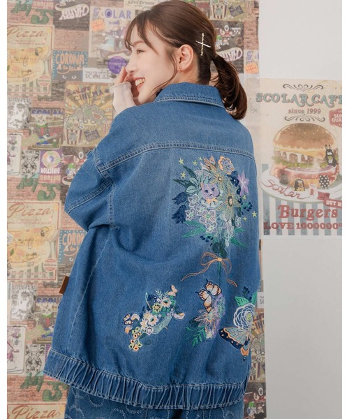 ScoLar（スカラー）の「151601：花蝶ブーケ刺繍 デニムジャケット
