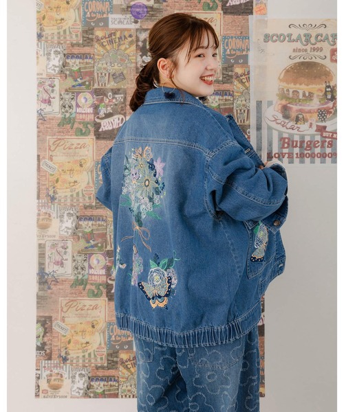 ScoLar（スカラー）の「151601：花蝶ブーケ刺繍 デニムジャケット