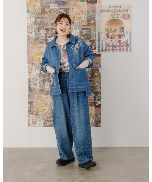 ScoLar（スカラー）の「151601：花蝶ブーケ刺繍 デニムジャケット