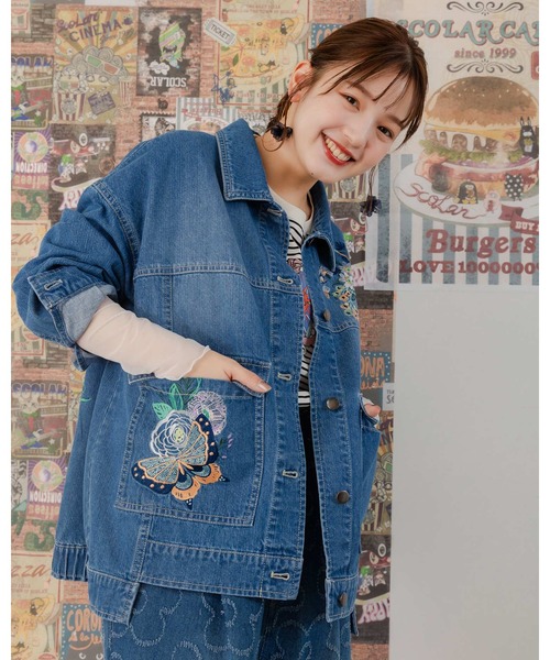 ScoLar スカラー デニムジャケット Gジャン ワッペン ダメージ加工 