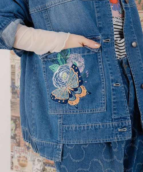 ScoLar（スカラー）の「151601：花蝶ブーケ刺繍 デニムジャケット