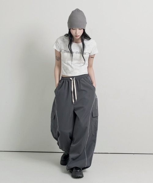 ウエストゴム＆裾ストリングでシルエット調節可能】【UNISEX