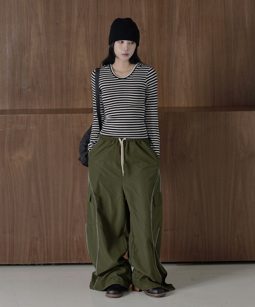 ウエストゴム＆裾ストリングでシルエット調節可能】【UNISEX