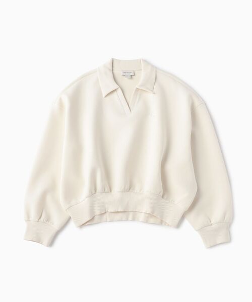 Calvin Klein（カルバン・クライン）の「スキッパーネック リラックスド プルオーバー（ポロシャツ・レディース・アイボリー・XS/S/M）」の6枚目の写真