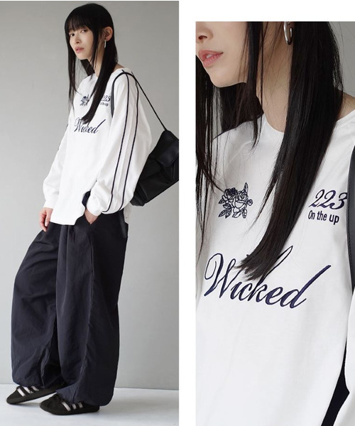 e-zakkamania stores(イーザッカマニアストアーズ)の「ロゴステッチゲームシャツ BIGロンT(Tシャツ/カットソー・レディース・アッシュブラウン/オフホワイト・フリー)」の10枚目の写真