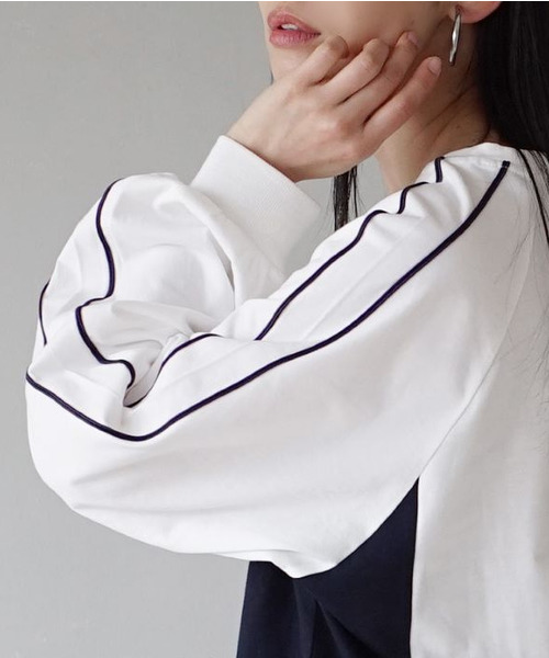 e-zakkamania stores(イーザッカマニアストアーズ)の「ロゴステッチゲームシャツ BIGロンT(Tシャツ/カットソー・レディース・アッシュブラウン/オフホワイト・フリー)」の9枚目の写真