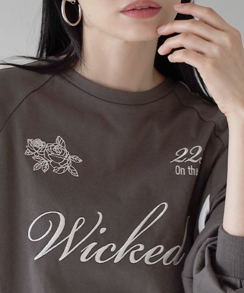 e-zakkamania stores(イーザッカマニアストアーズ)の「ロゴステッチゲームシャツ BIGロンT(Tシャツ/カットソー・レディース・アッシュブラウン/オフホワイト・フリー)」の8枚目の写真