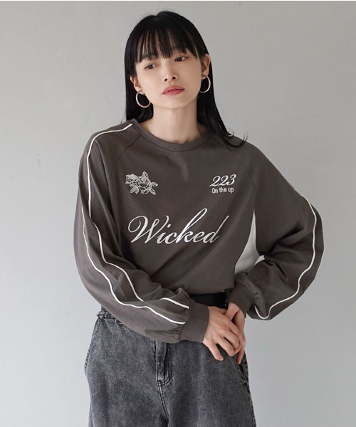 e-zakkamania stores(イーザッカマニアストアーズ)の「ロゴステッチゲームシャツ BIGロンT(Tシャツ/カットソー・レディース・アッシュブラウン/オフホワイト・フリー)」の7枚目の写真