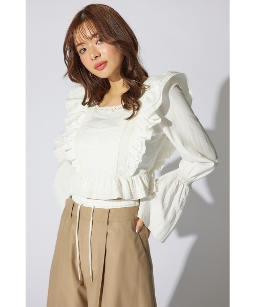 rienda(リエンダ)の「レースラインペプラムブラウス 春服(シャツ/ブラウス・レディース・イエロー/ホワイト/ブラック・SMALL/MEDIUM)」の4枚目の写真