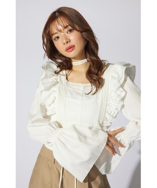 rienda(リエンダ)の「レースラインペプラムブラウス 春服(シャツ/ブラウス・レディース・イエロー/ホワイト/ブラック・SMALL/MEDIUM)」の7枚目の写真