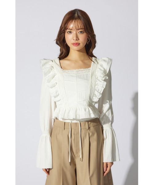 rienda(リエンダ)の「レースラインペプラムブラウス 春服(シャツ/ブラウス・レディース・イエロー/ホワイト/ブラック・SMALL/MEDIUM)」の9枚目の写真