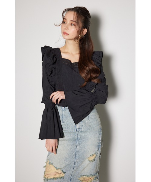 rienda(リエンダ)の「レースラインペプラムブラウス 春服(シャツ/ブラウス・レディース・イエロー/ホワイト/ブラック・SMALL/MEDIUM)」の10枚目の写真